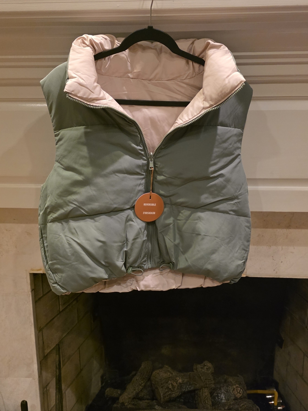 Reversible Puffer Vest in Sage Green and Cream